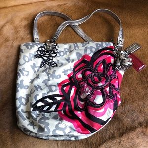 Coach rare poppy edition silk bucket purse